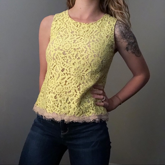 Ann Taylor Tops - Ann Taylor Yellow Nude Lace Top Size 6